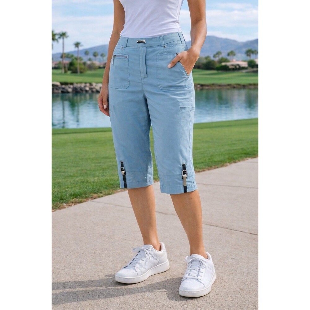 Jamie Sadock Women's Golf Shorts Light Blue Size 8 Buckle Accents Zipper Pockets